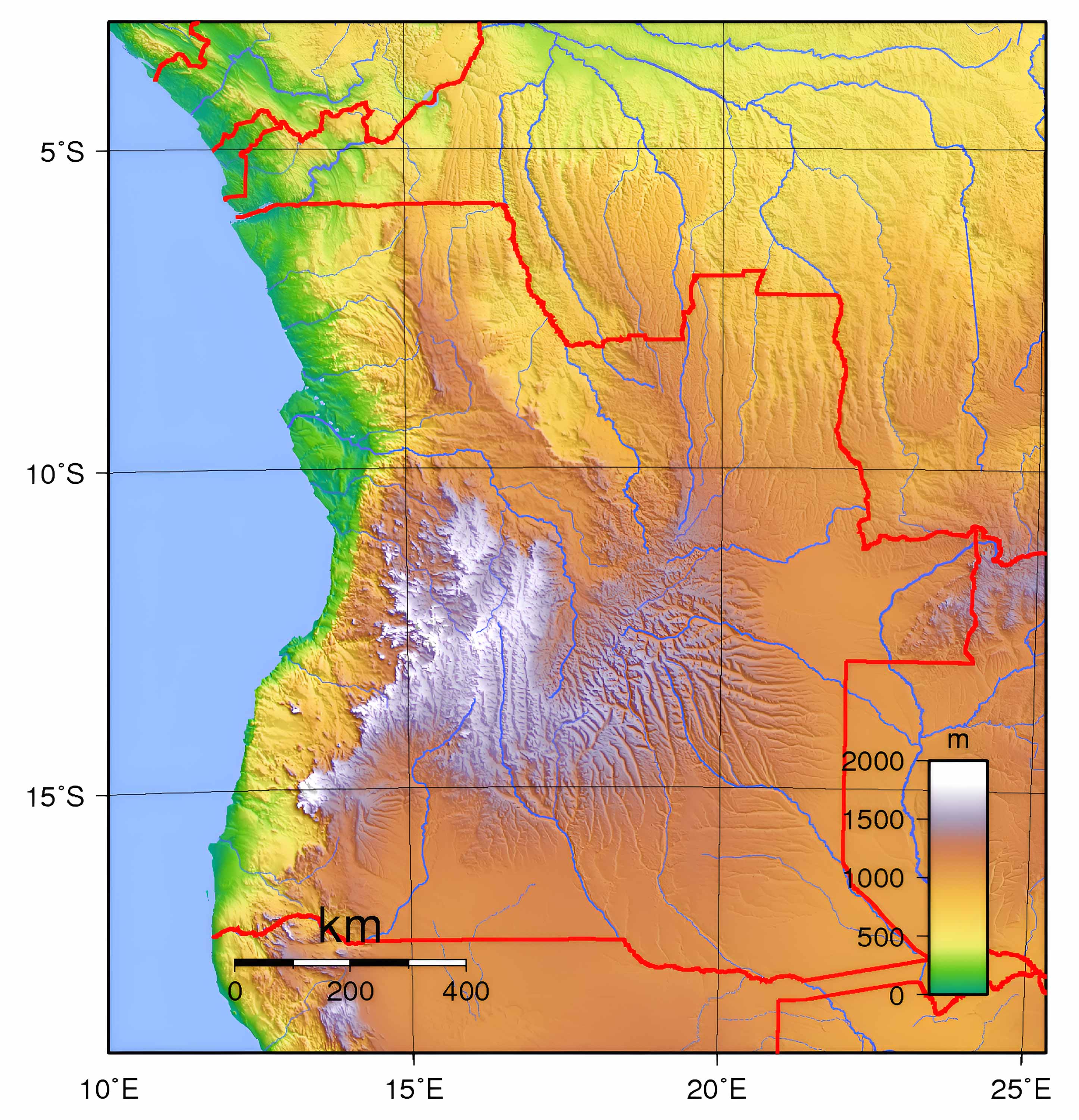 Angola Topographic Map