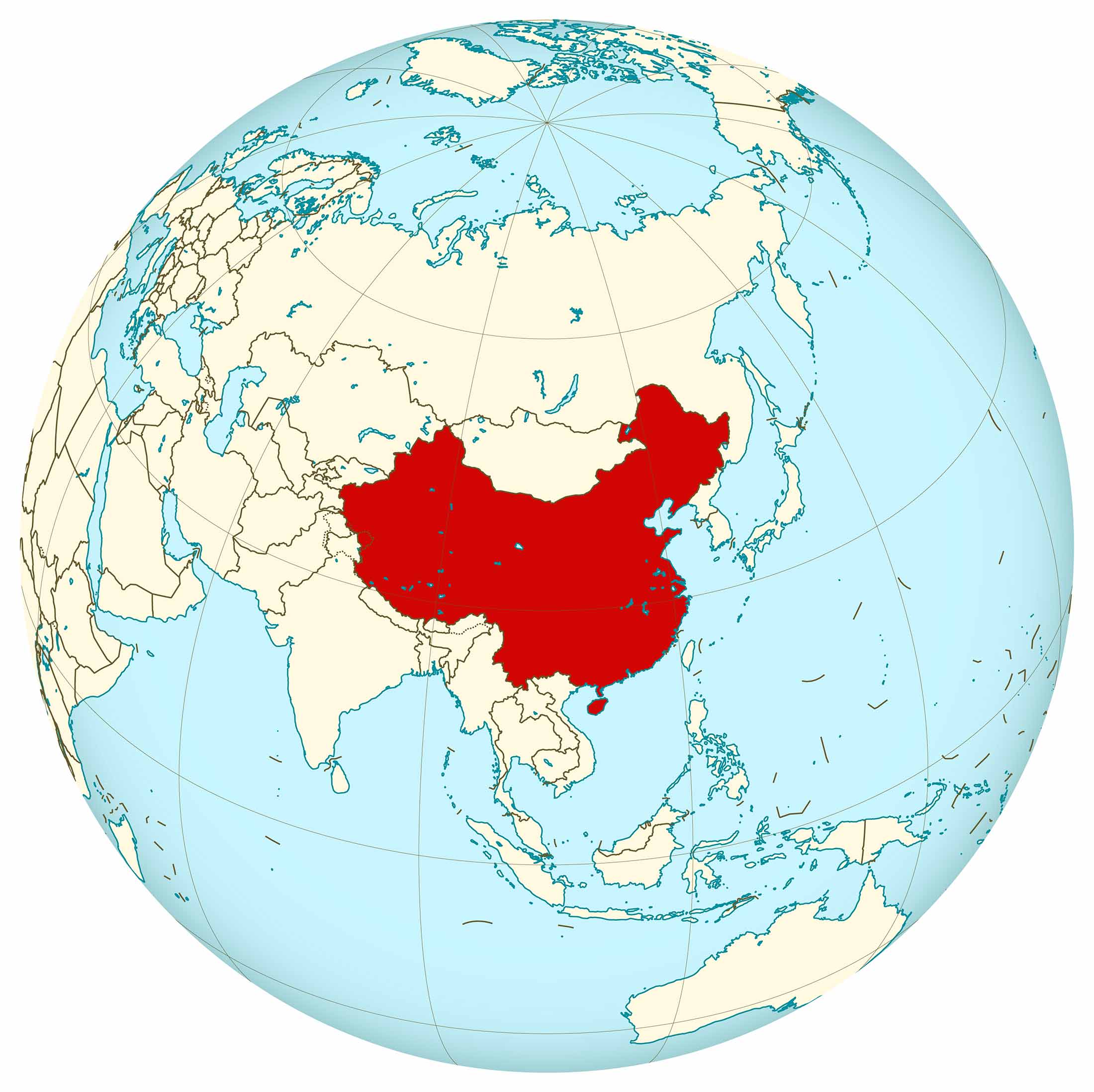 Map of China's Location in the Word Map