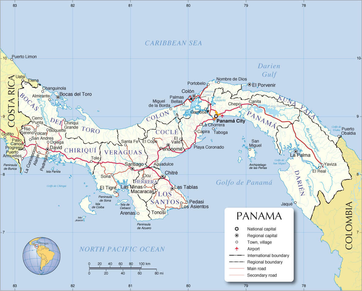 Road Map Of Panama Central America