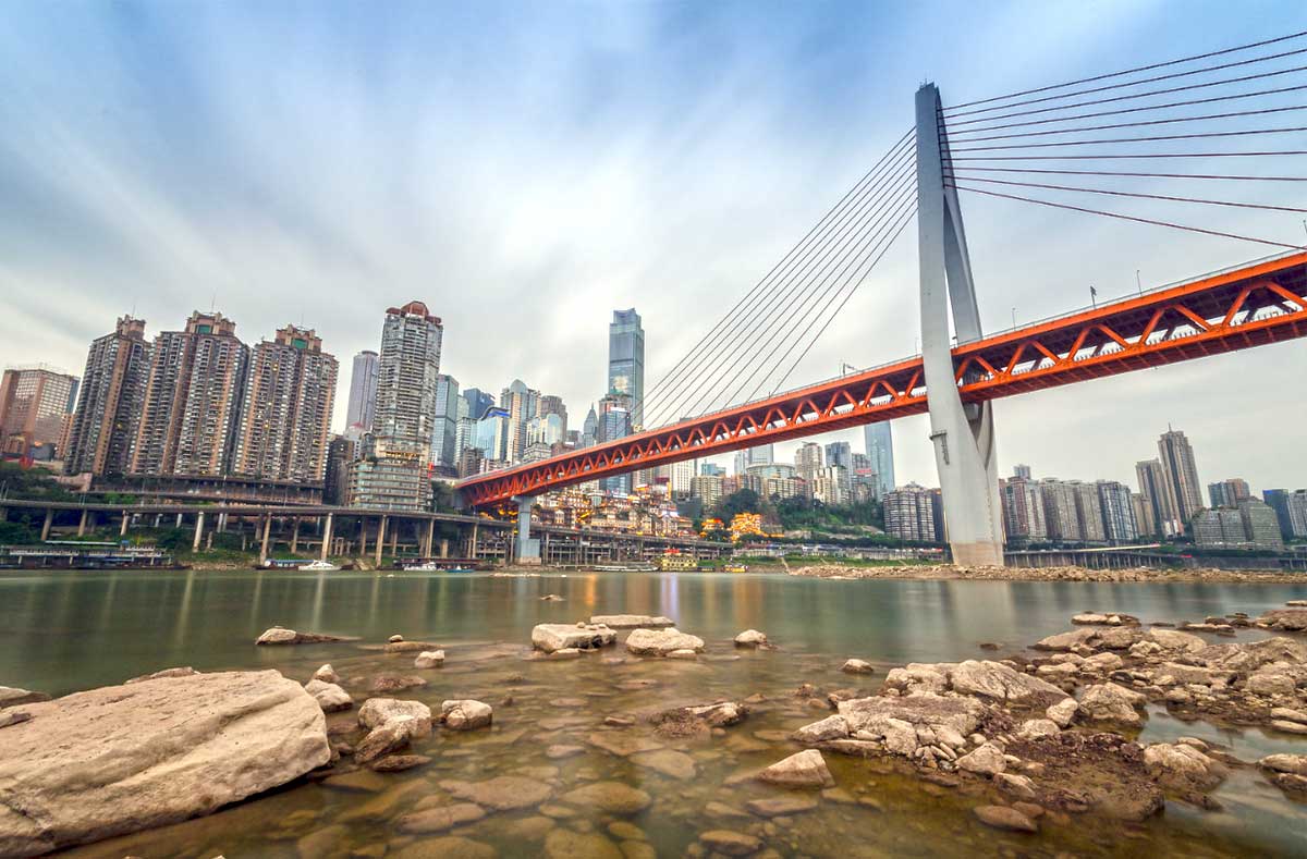 Chongqing Qiansimen Bridge and City View