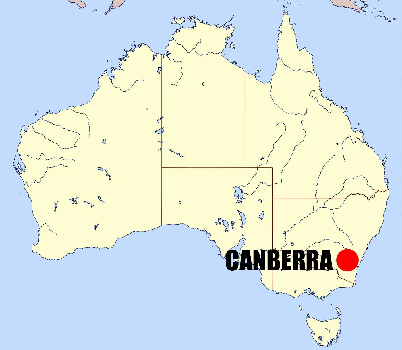 Location of Canberra on Australia Map