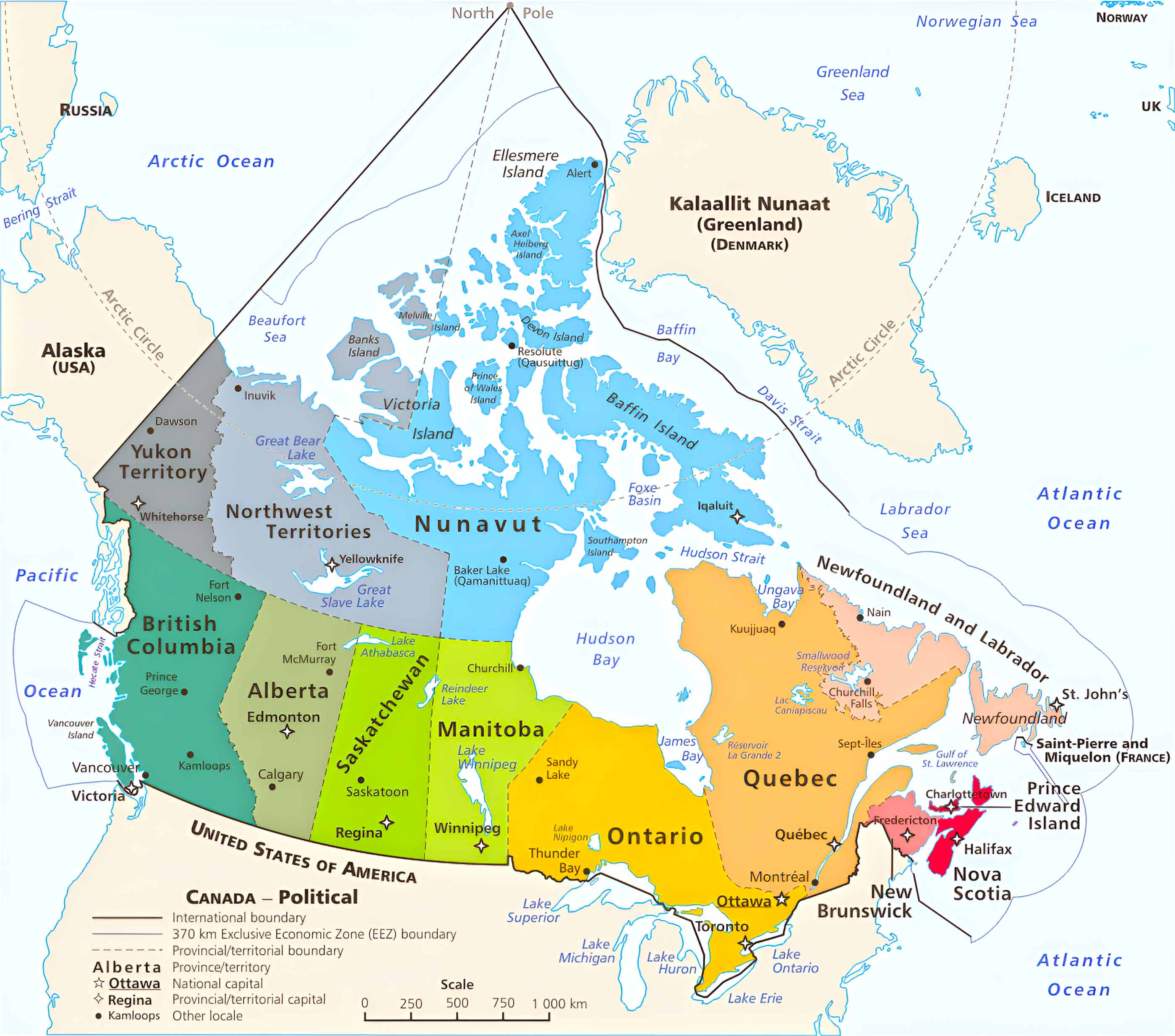 Canada Cities, Counties, Capitals Map