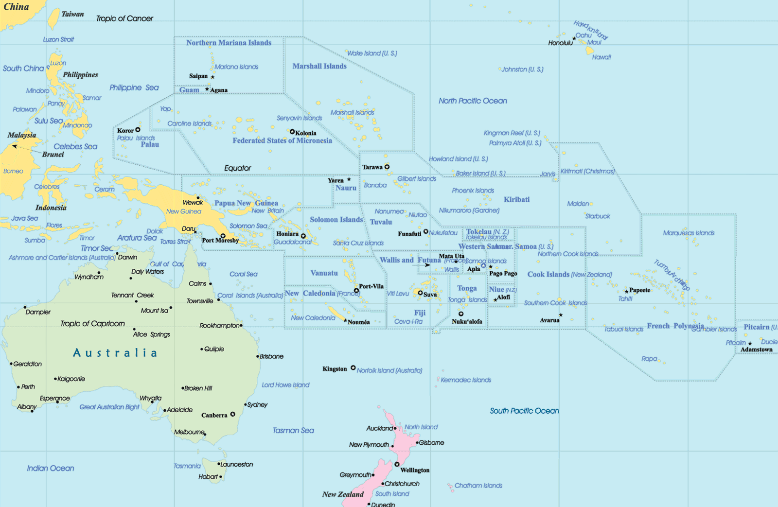 Карта Австралии и близлежащих островов