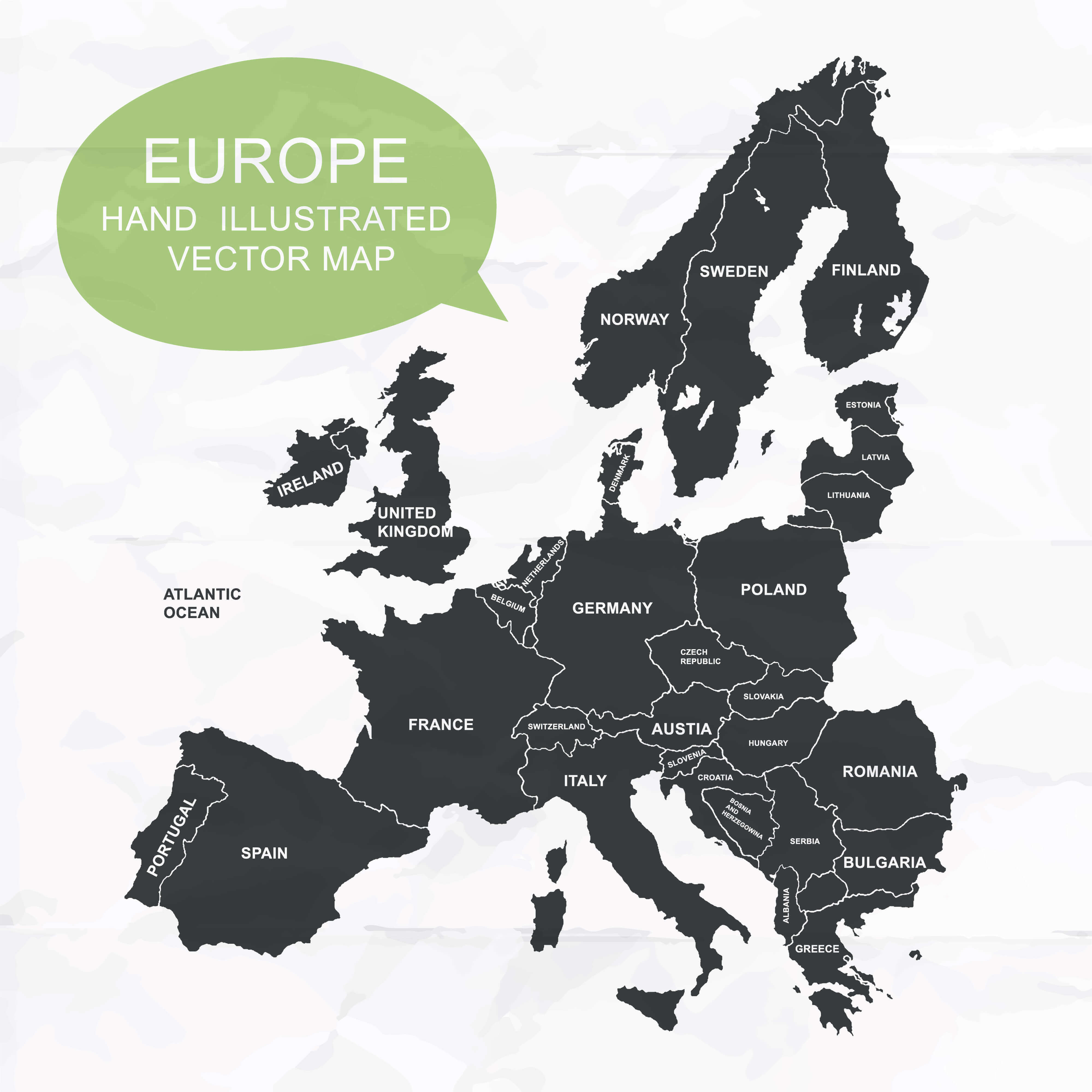 Hand Illustrated Vector Map of Europe with Country Labels