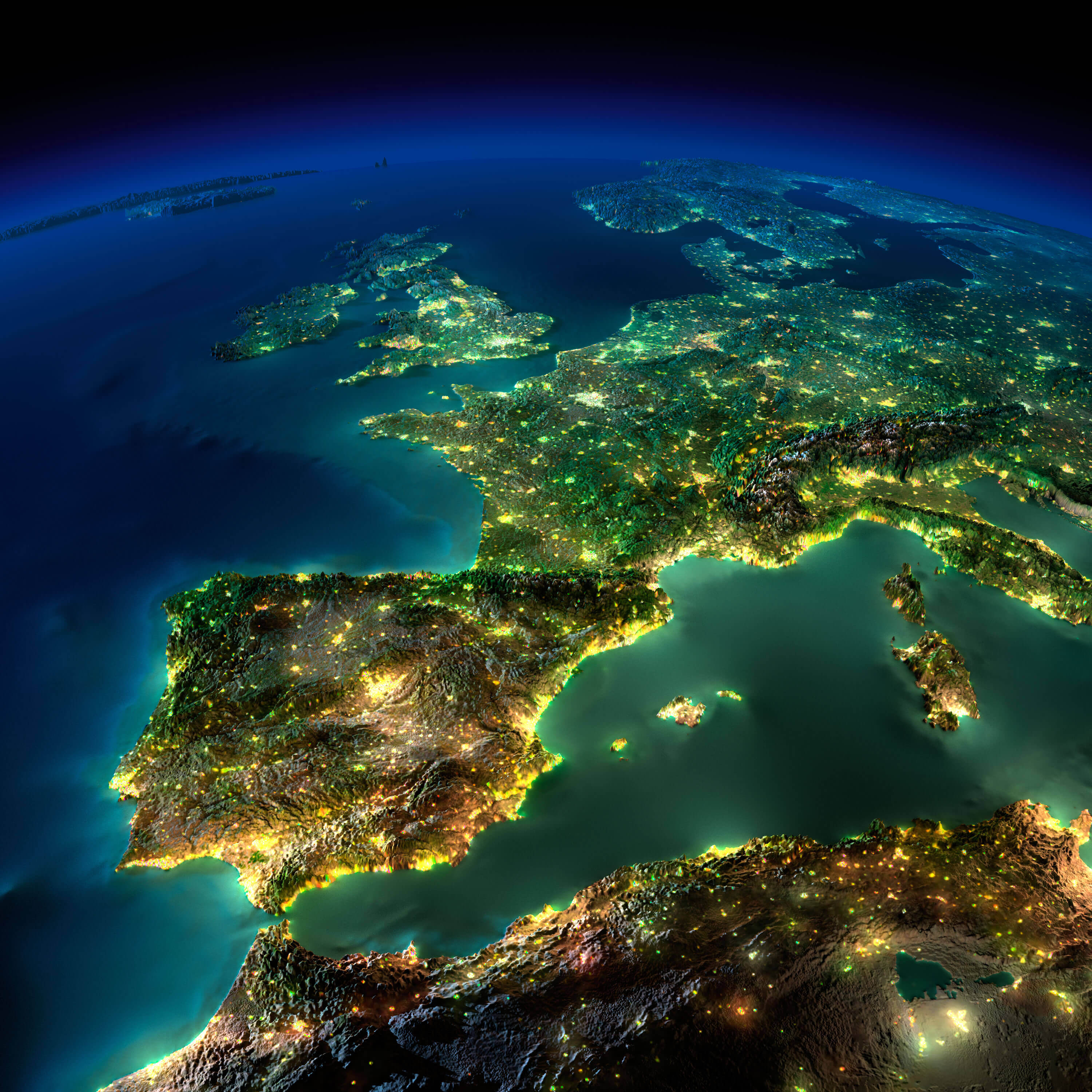 Stunning Satellite View of Europe Map at Night