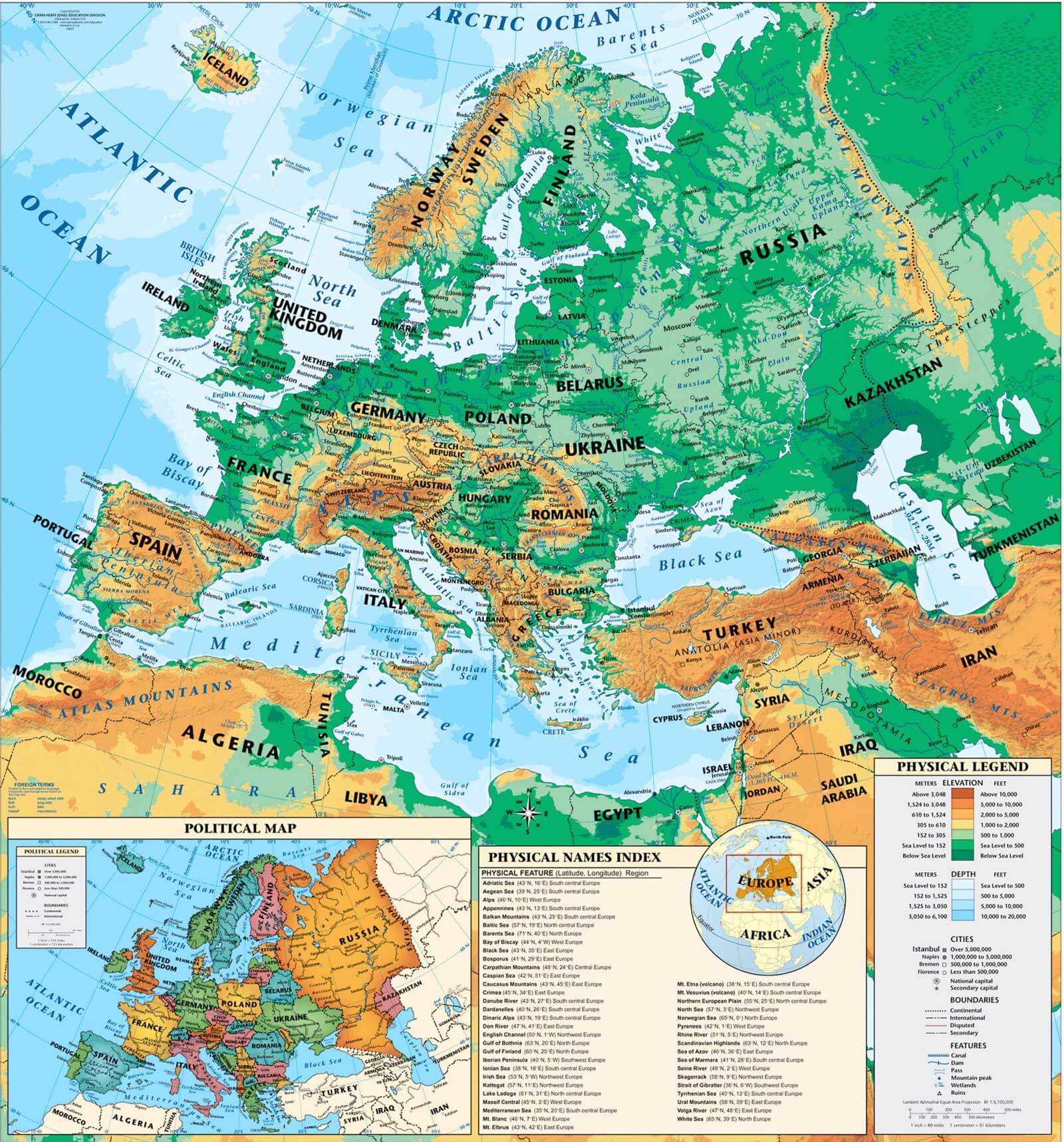 europe physical map of arabia