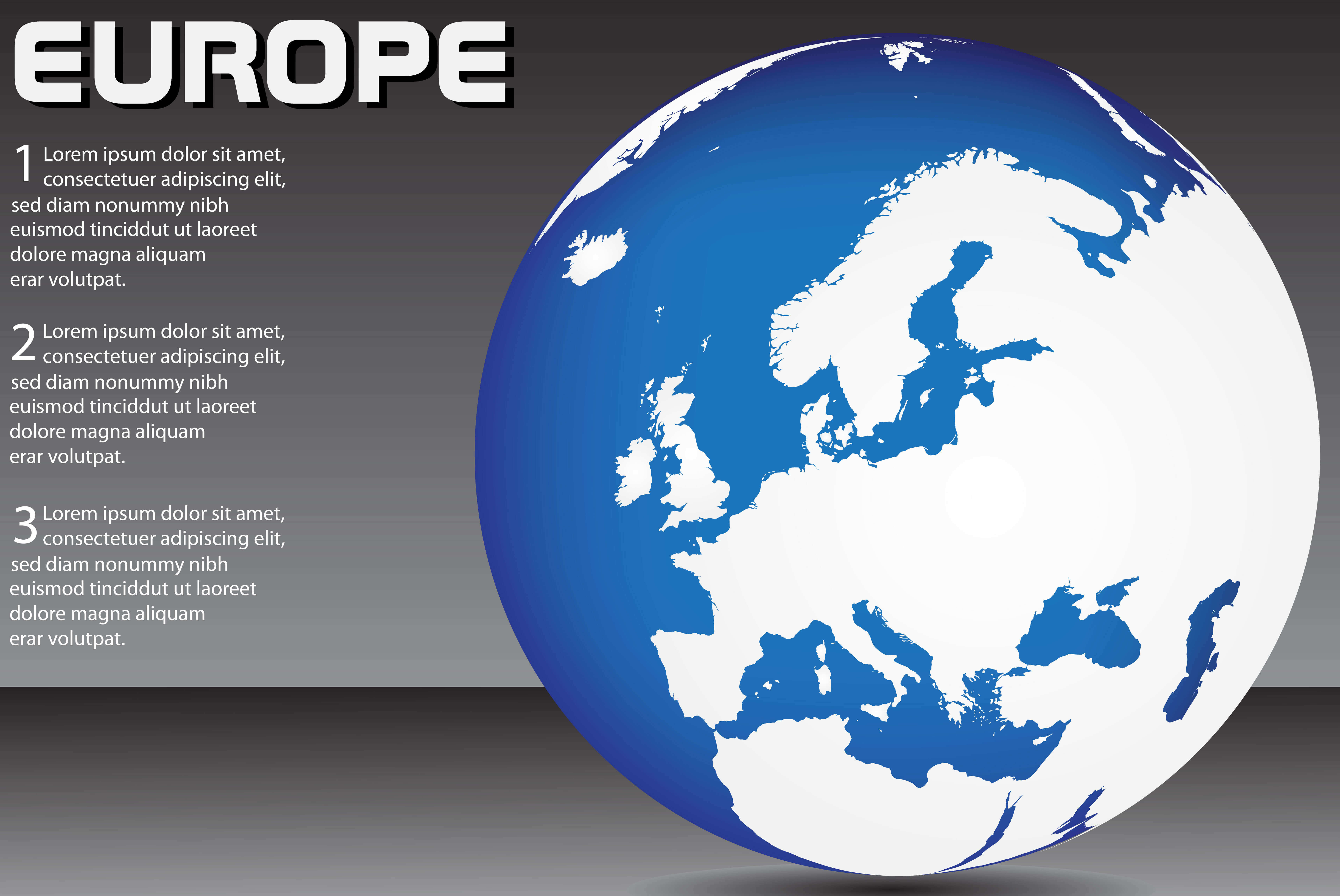 Highlighted View of Europe on a World Map with Key Information Points