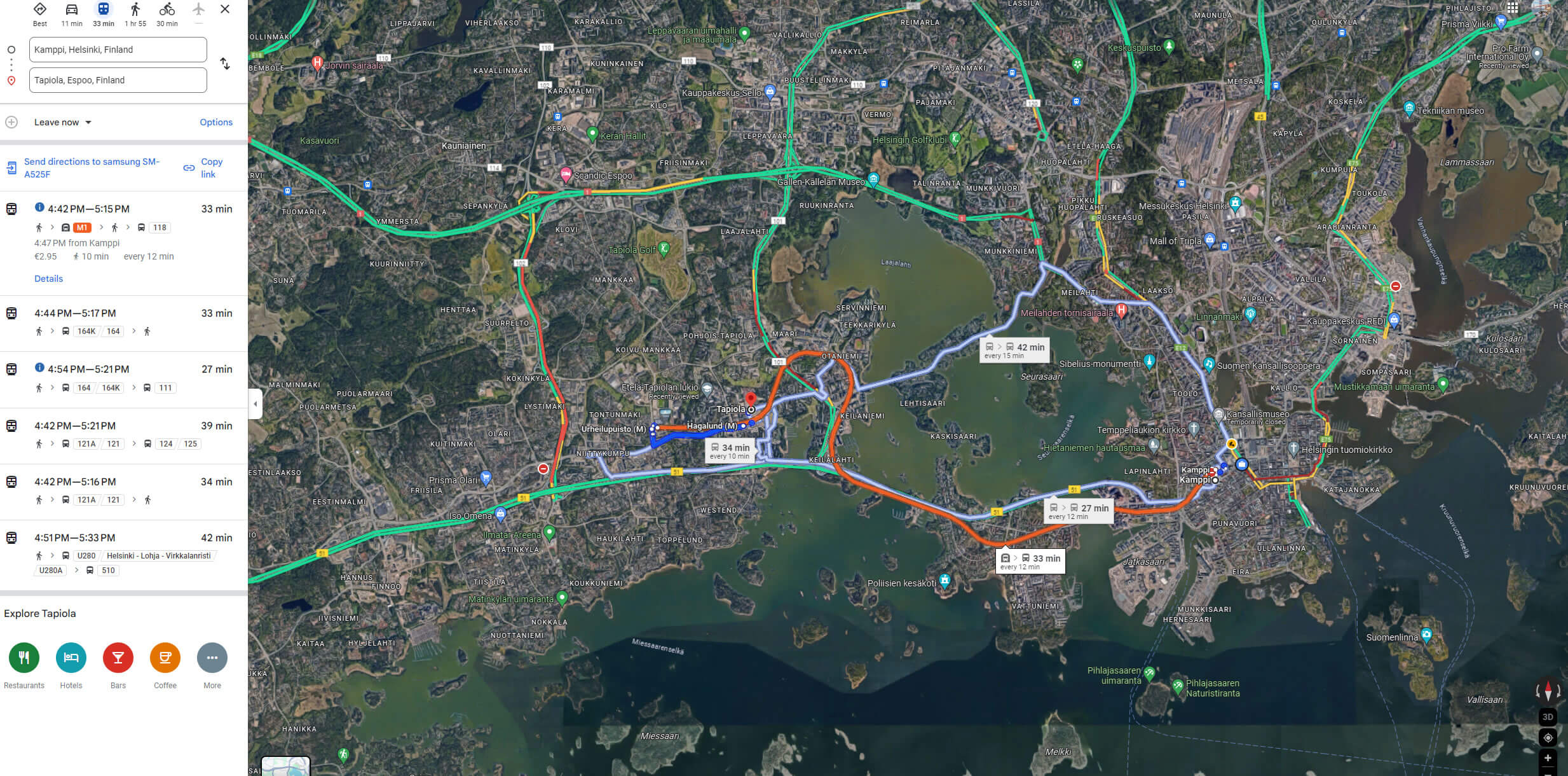 tapiola helsinki route map