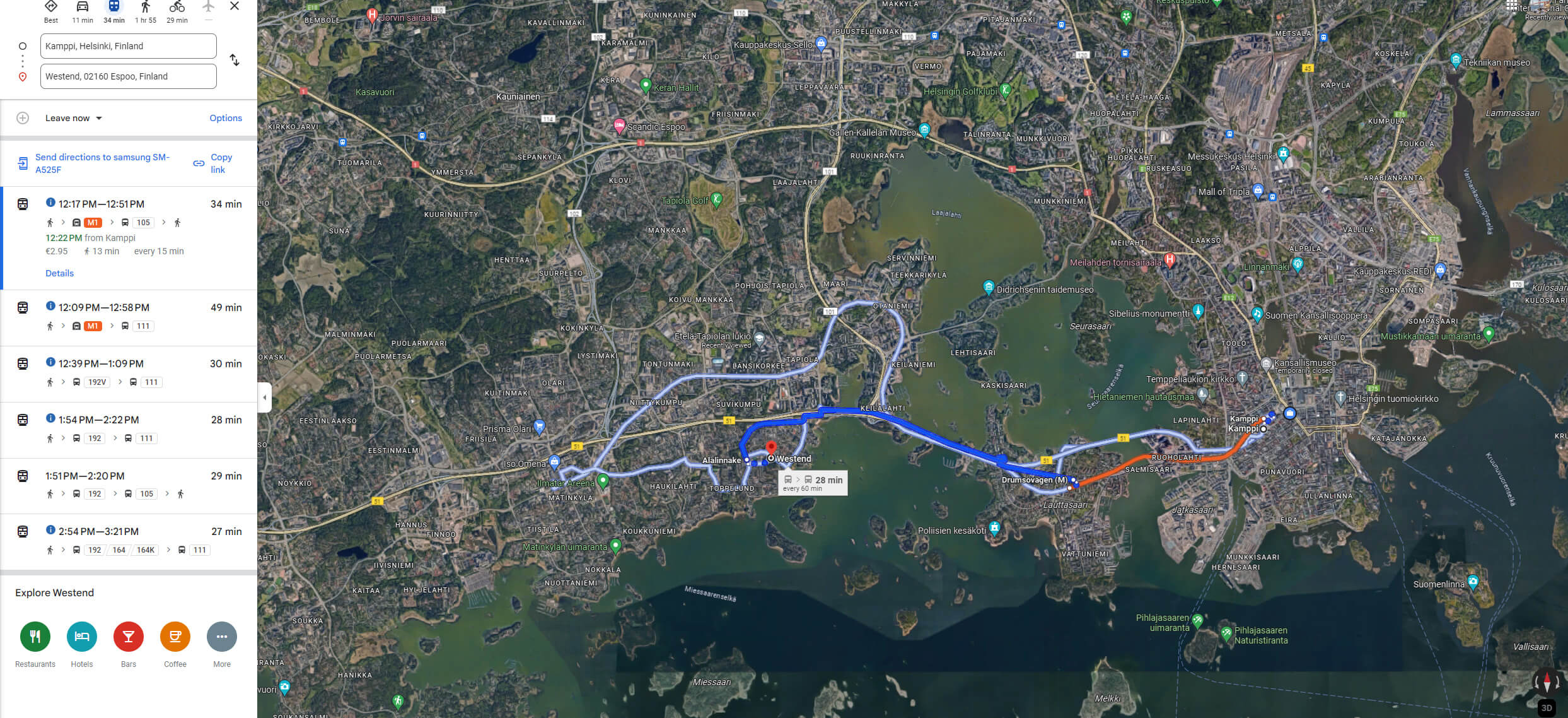 Westend helsinki route map