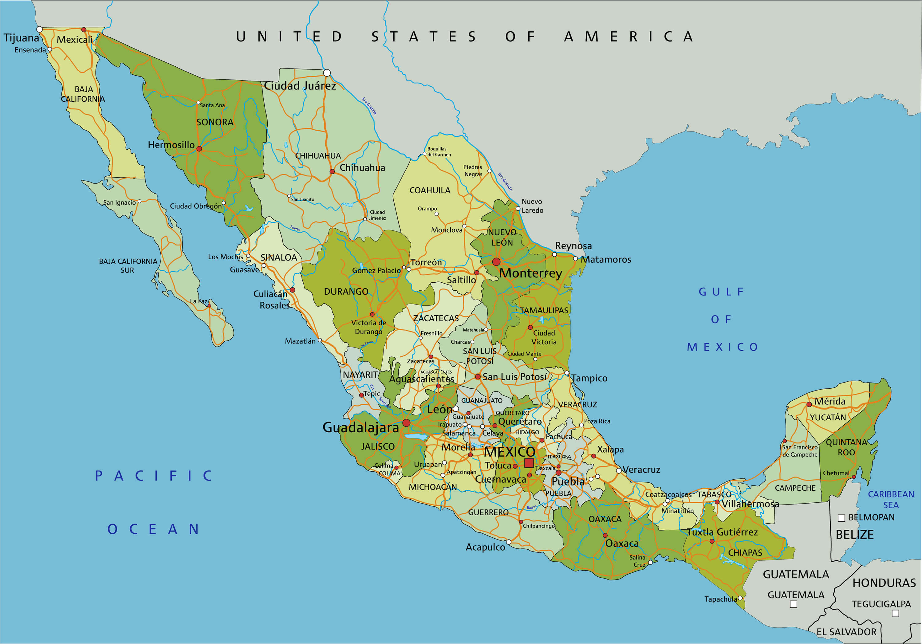 Mexico Map With Cities And States
