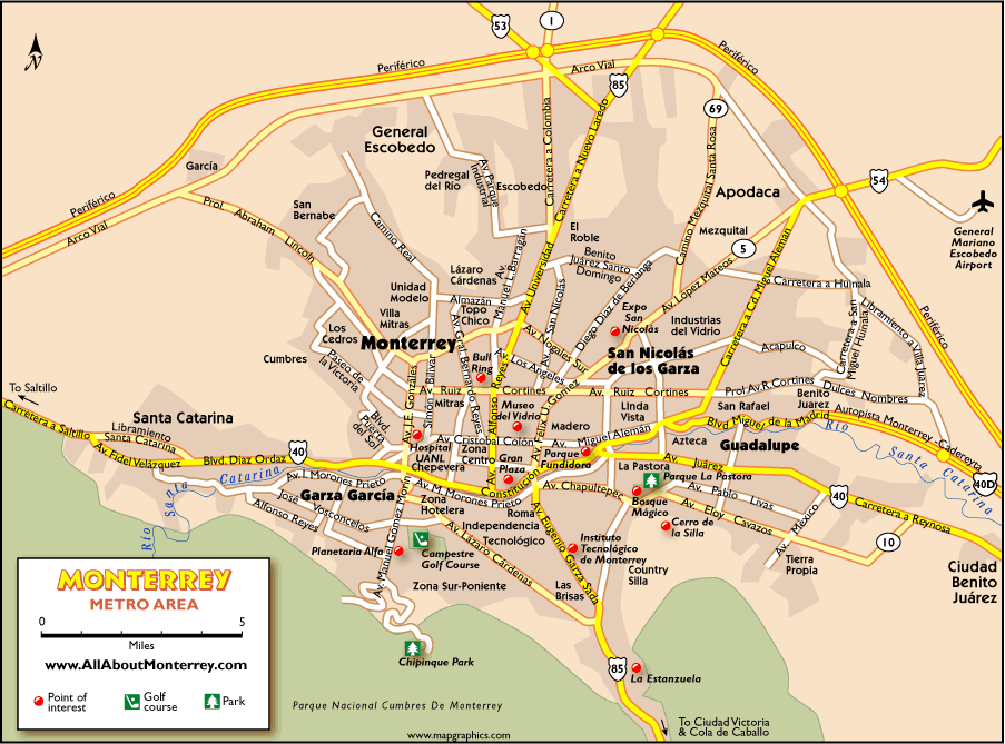 Directions To Monterrey Mexico Monterrey Map - Mexico