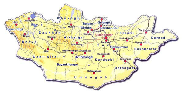 Монголия карта городов