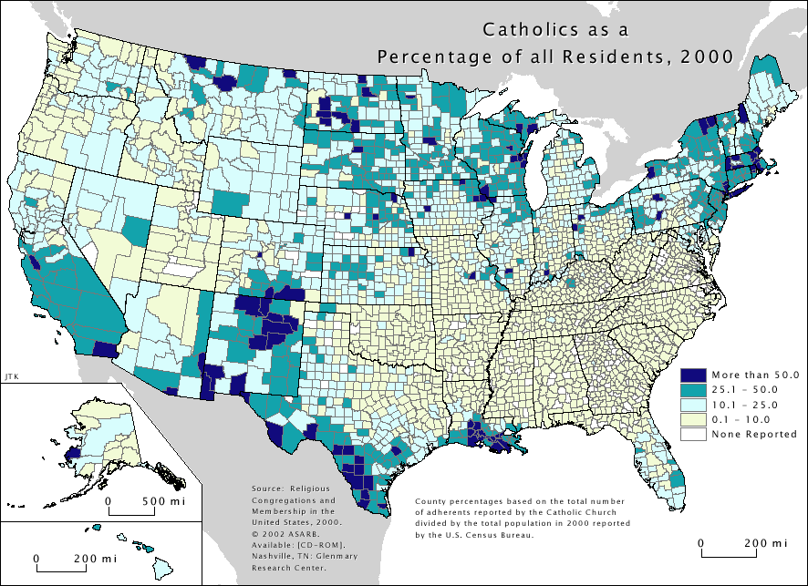 Catholic Population Distribution in the United States (2000)