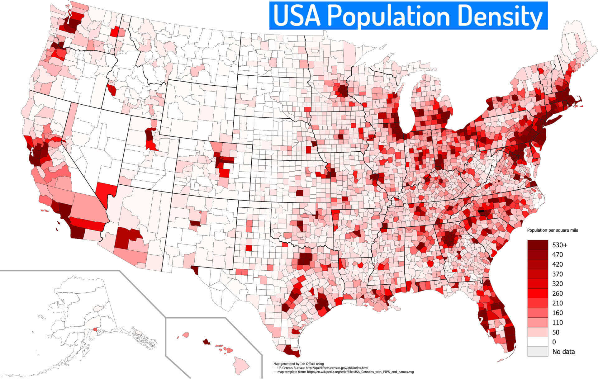 Population Density Map of the United States by County