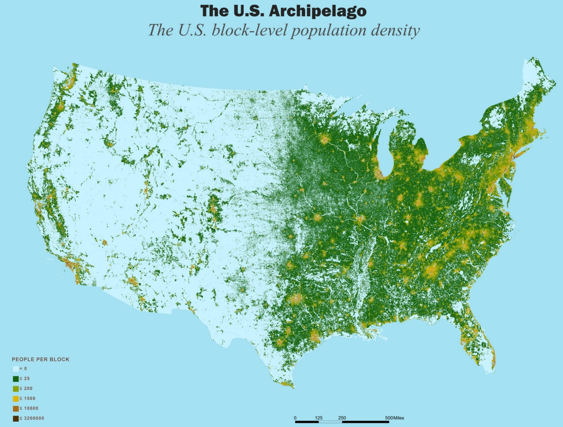 The U.S. Population Density Map by Block Level