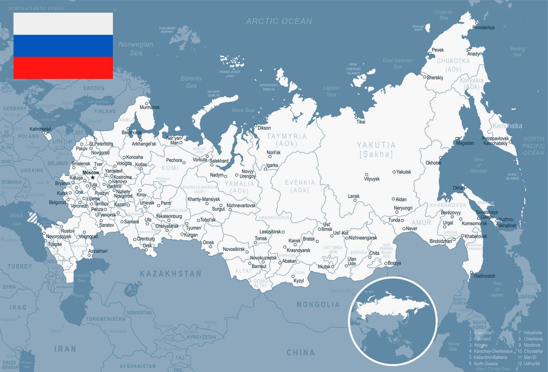 russia map with cities and states