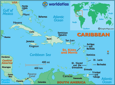 Saint Kitts And Nevis On World Map Saint Kitts And Nevis Map