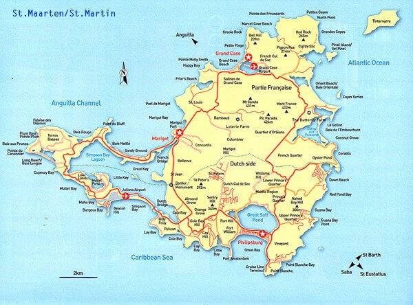 Map of Saint Martin Caribbean