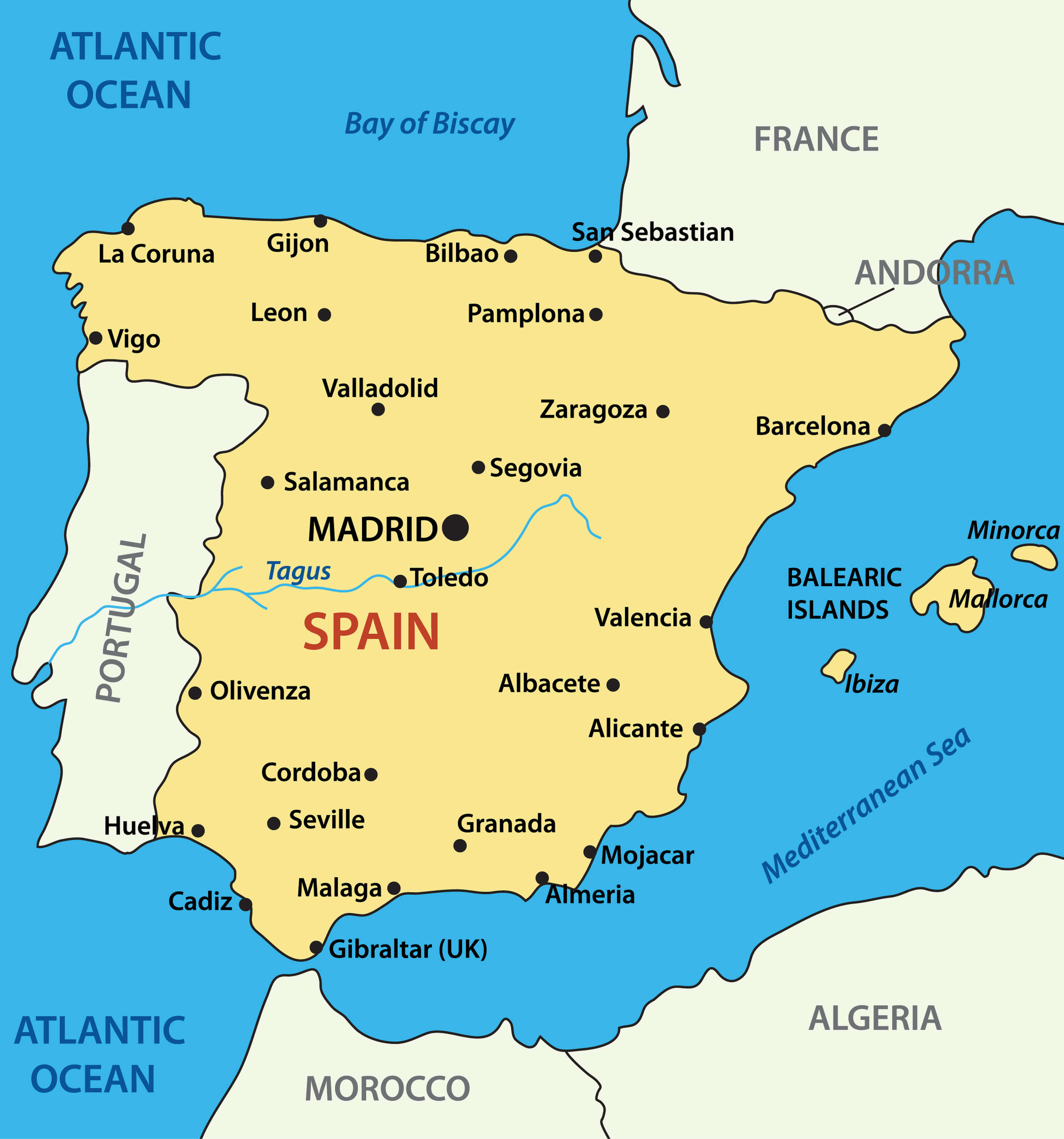 Major Cities In Spain Map Cities And Towns Map