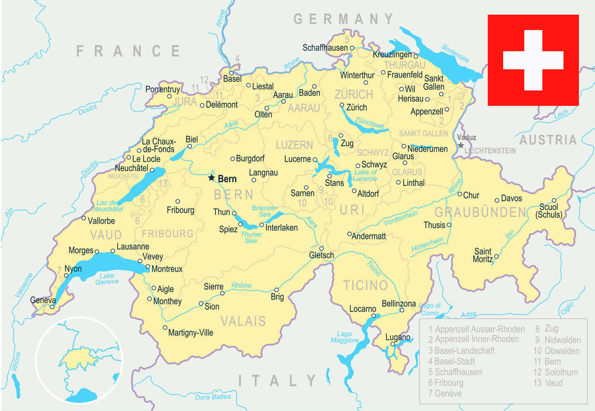 Switzerland Free Printable Map