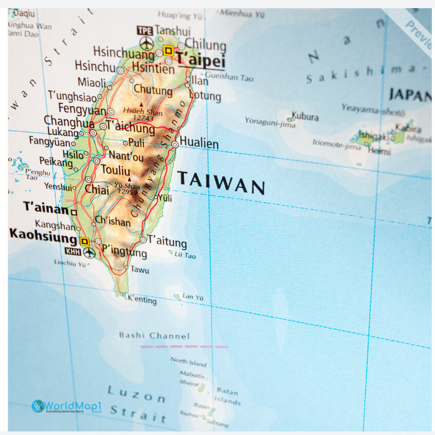 Taiwan Free Printable Map