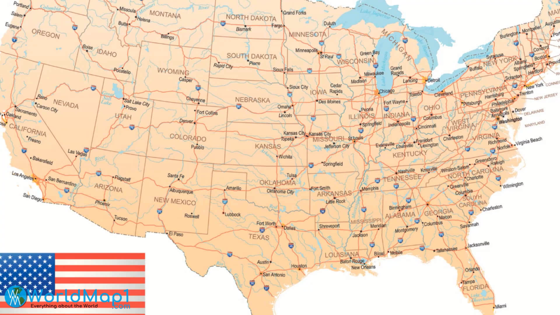 us interstate highway map with major cities