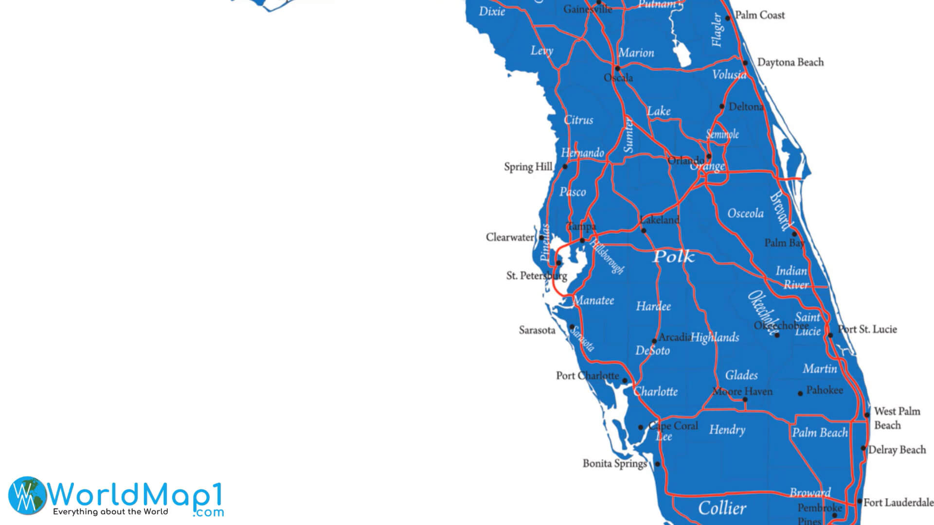 Map Of Florida Showing Cities And Towns - Map of world