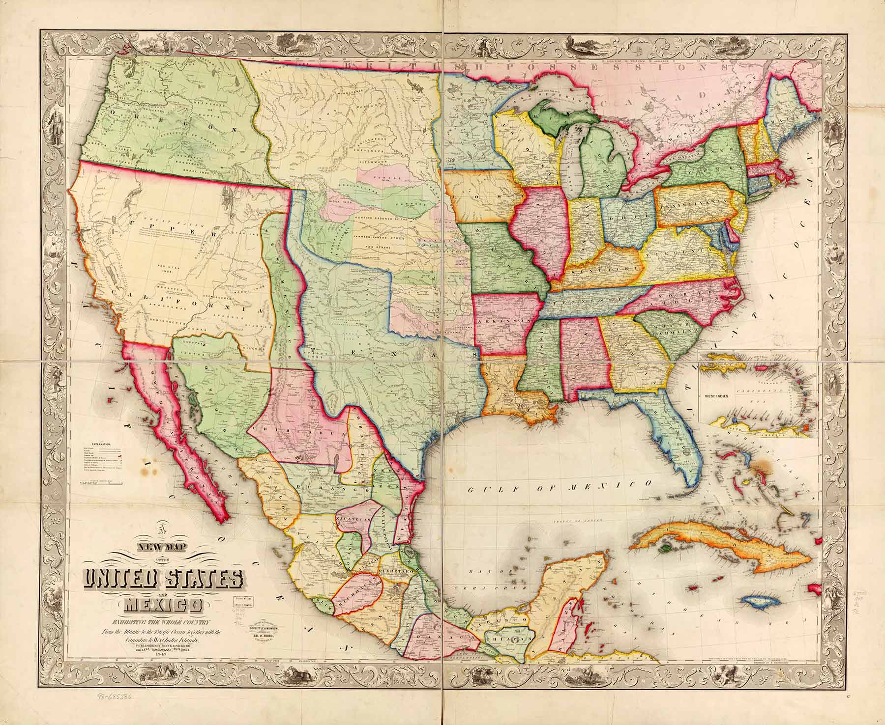 1847 Historical Map of the United States and Mexico – Gulf of America