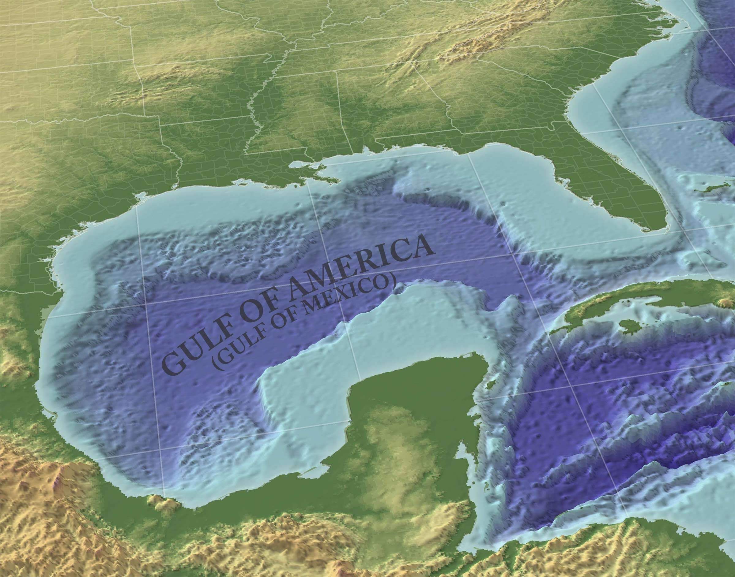 Gulf of America Mexico gulf 3d perspective map