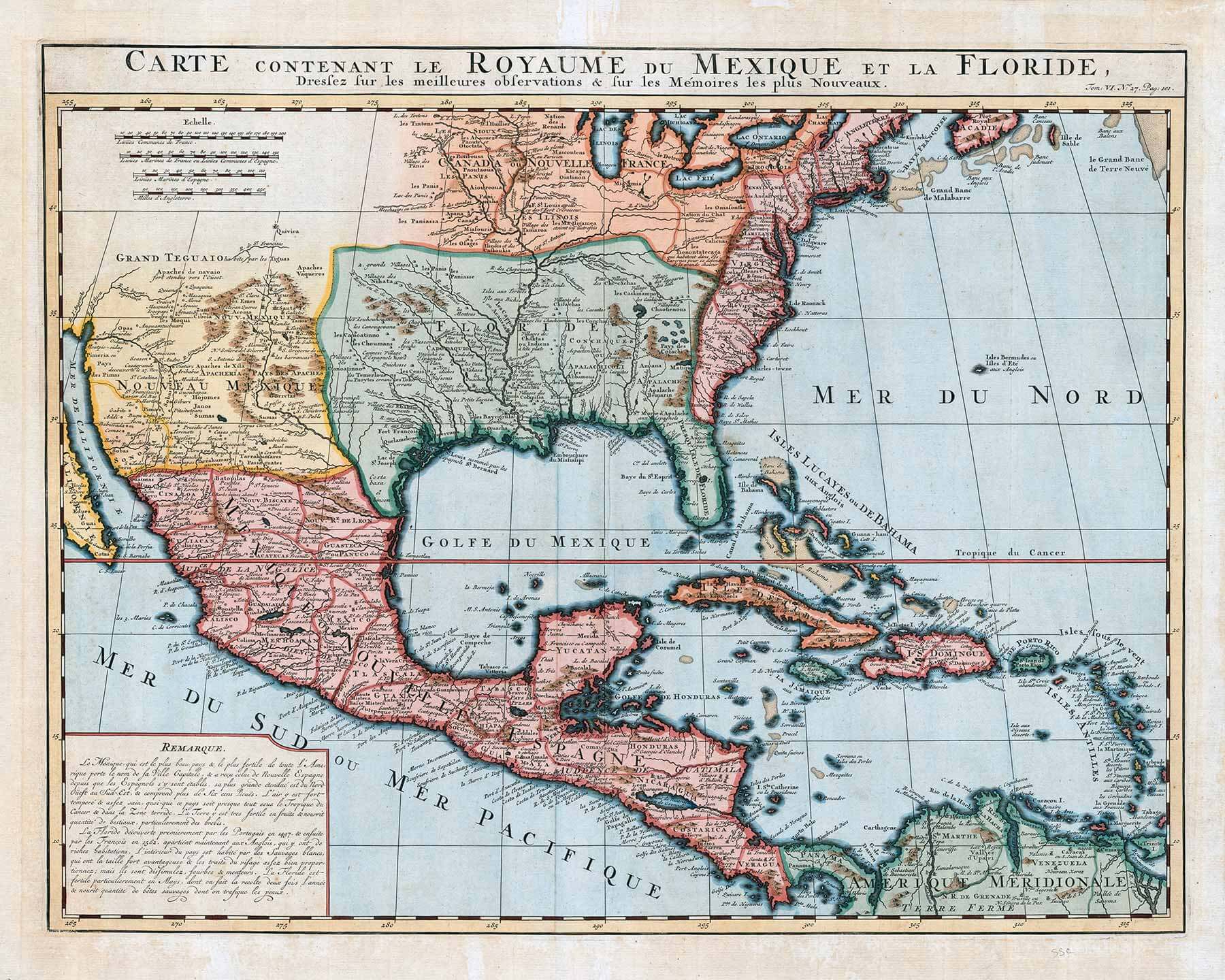 Gulf of America Mexico historical map 1732 with New Spain and Florida territories