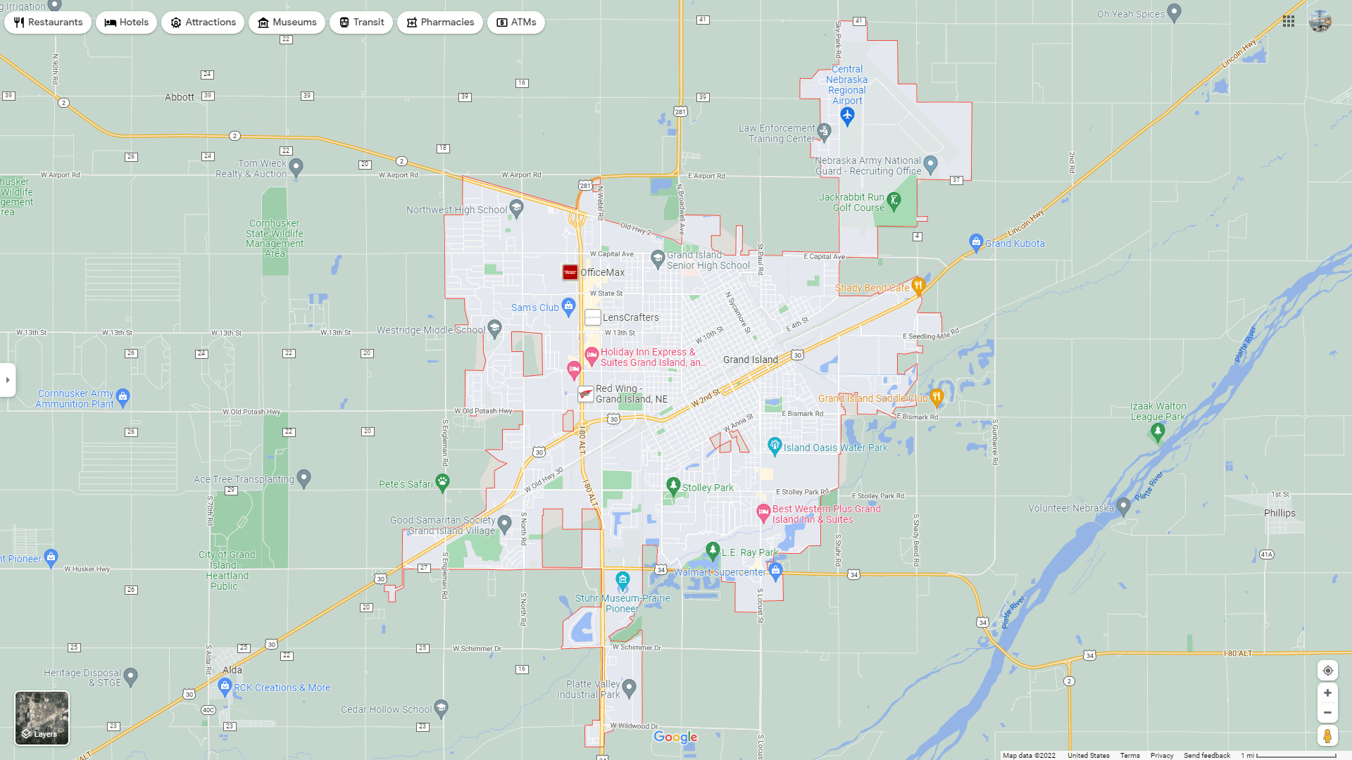 Grand Island, Nebraska Map