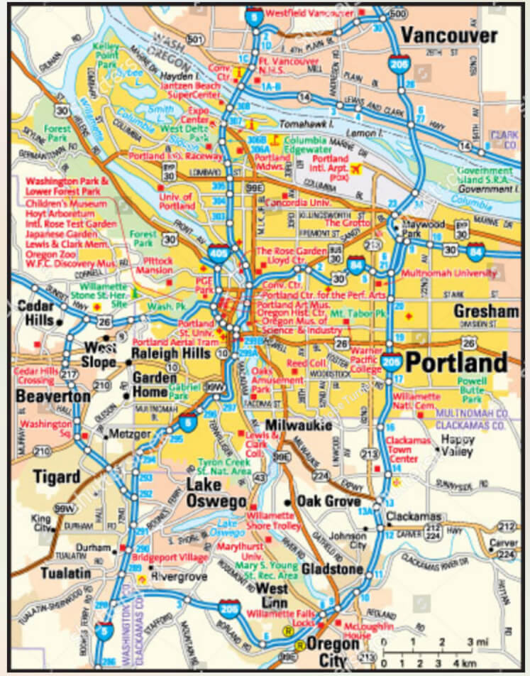 Portland, Oregon Map