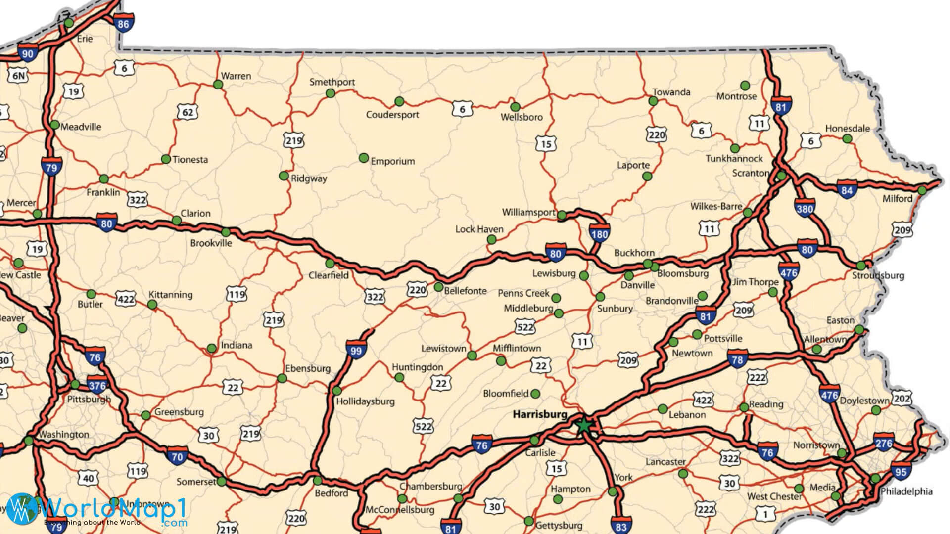 Pennsylvania Free Printable Map