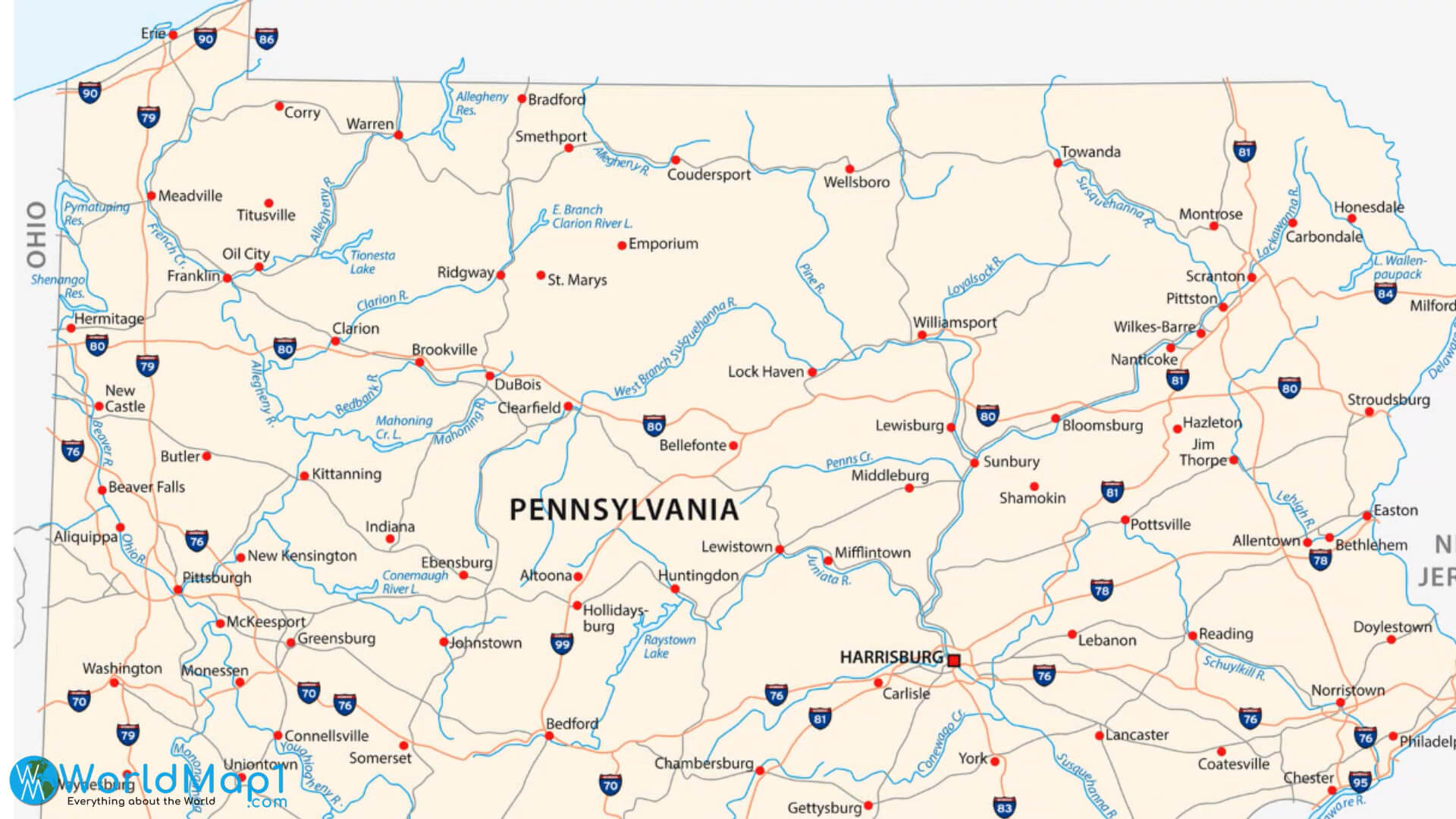 Map Of Pennsylvania With Lakes And Rivers Stock Vecto - vrogue.co