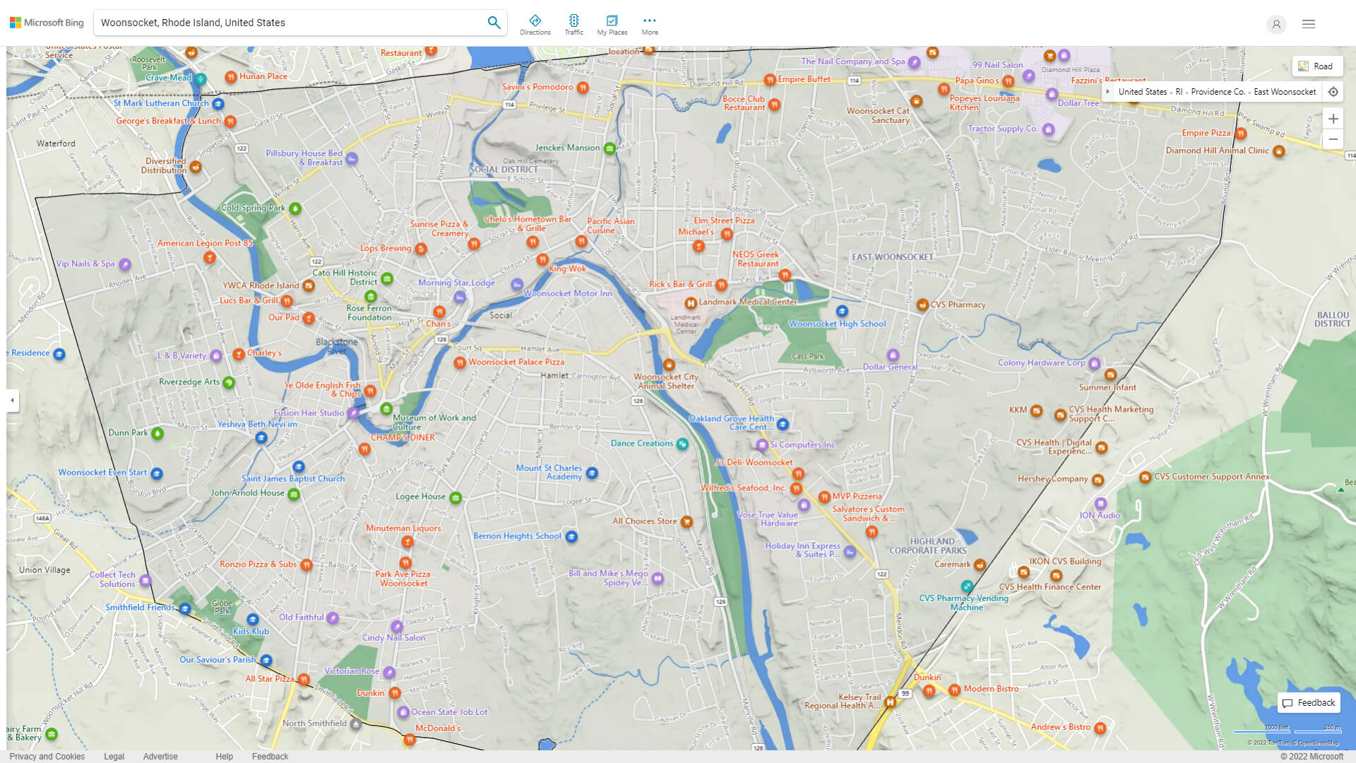 Woonsocket, Rhode Island Map