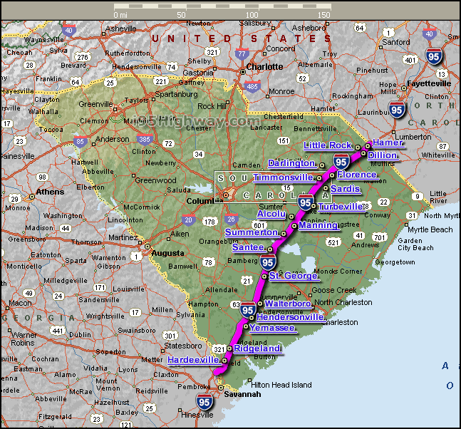 i 95 south carolina map South Carolina Interstate 95 Map i 95 south carolina map