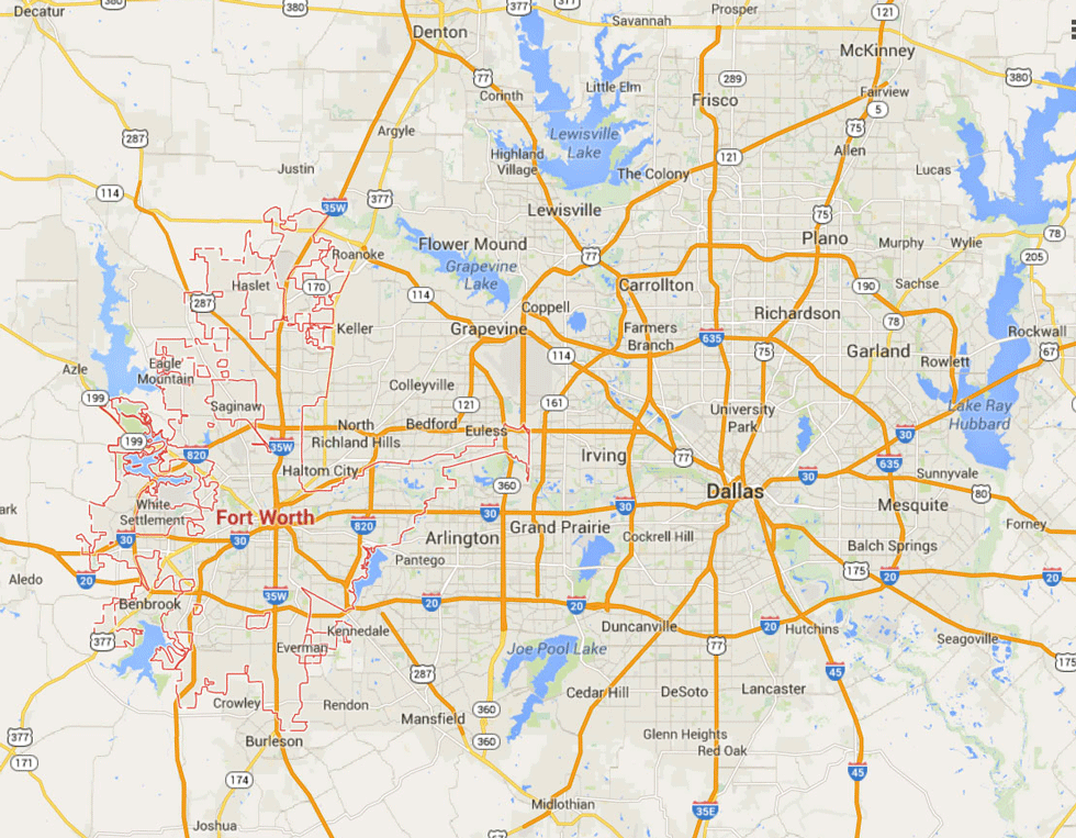 Fort Worth, Texas Map