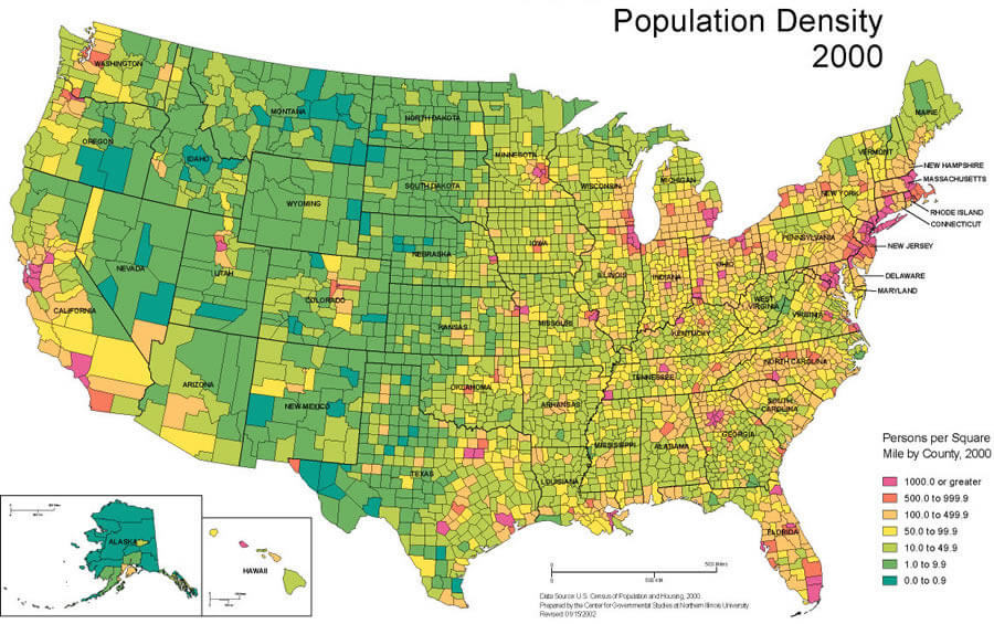 map of us by population density
