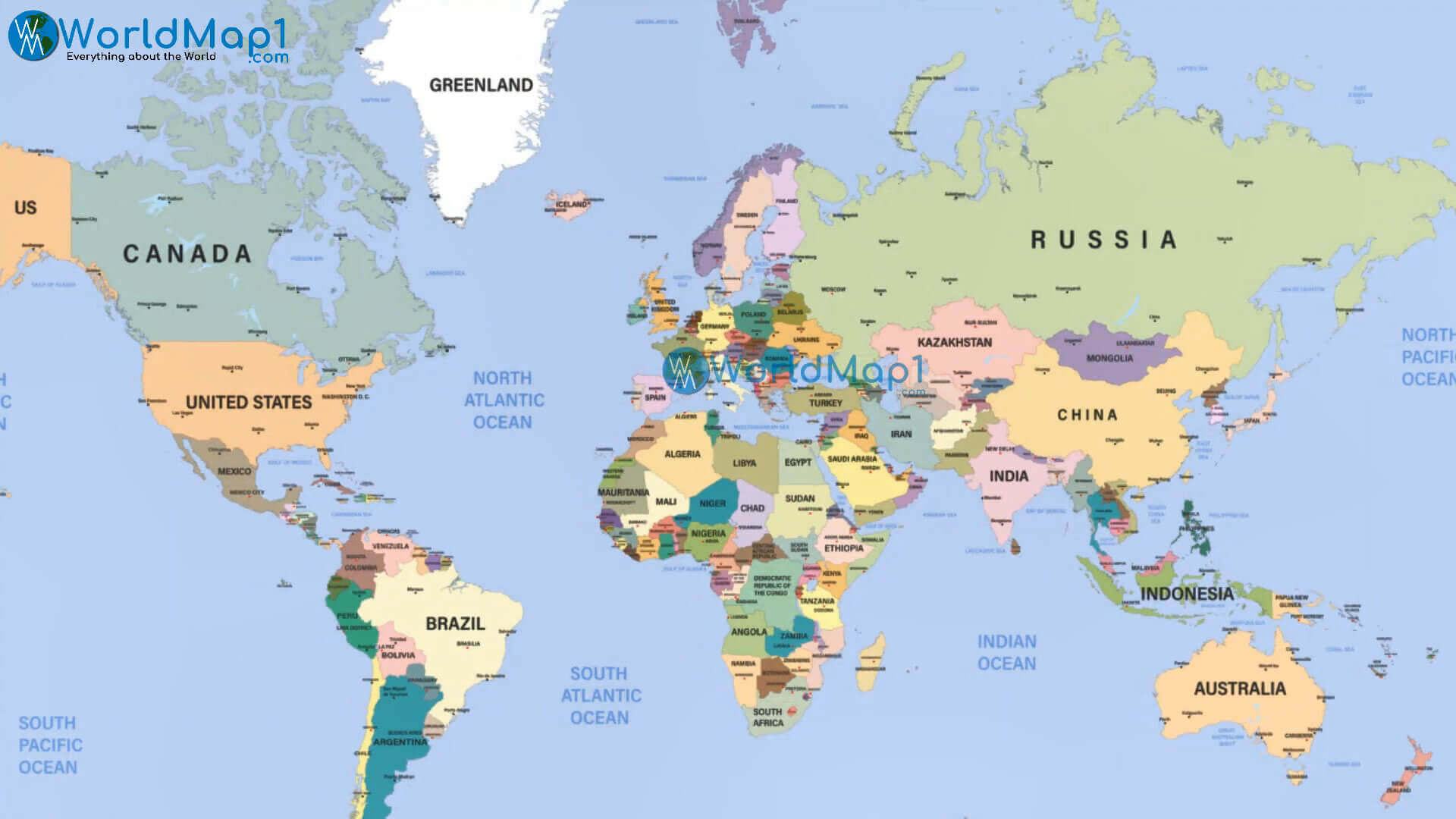 World map with countries and borders