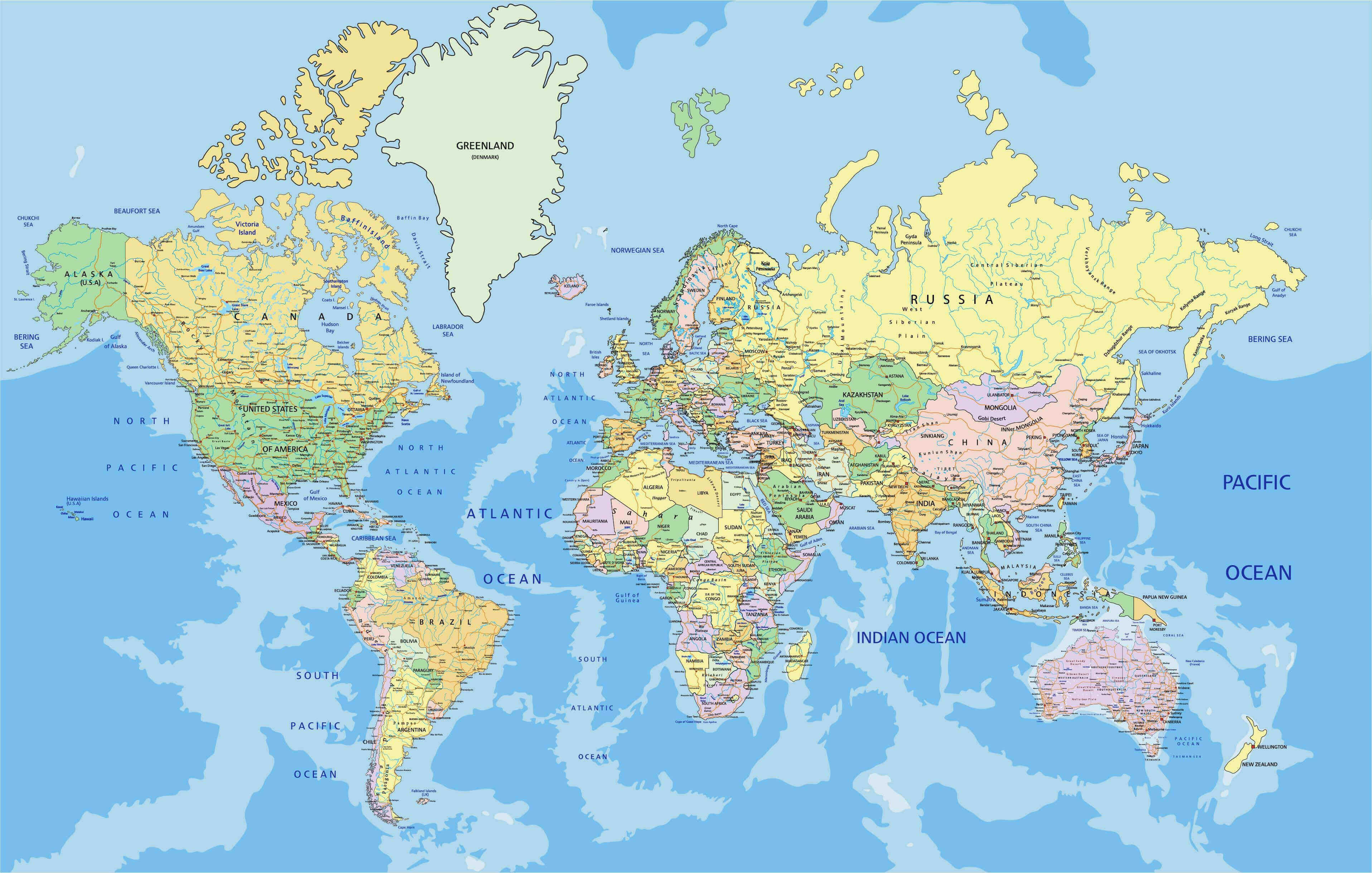 High Resolution World Map with Countries