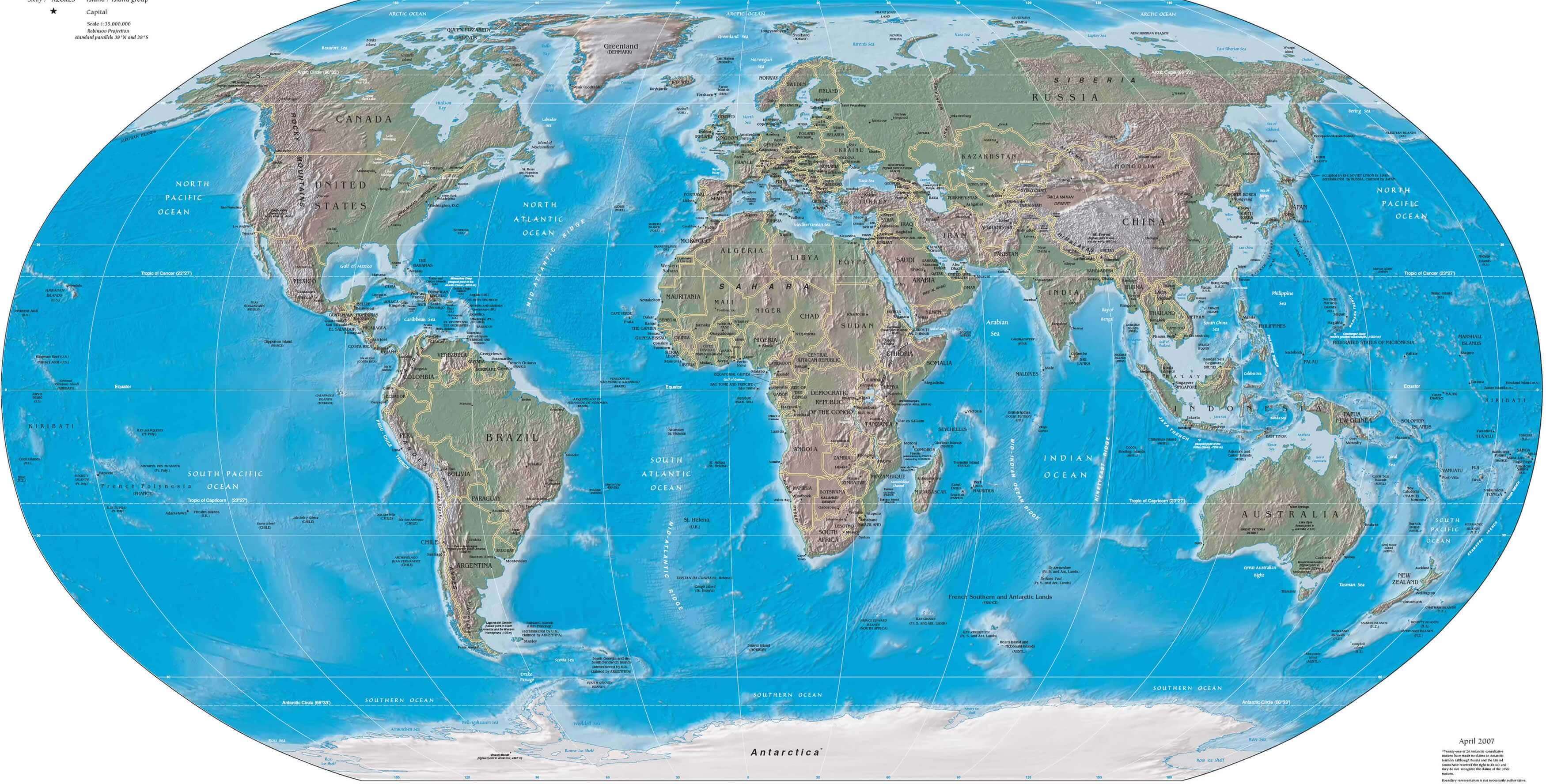 High-resolution physical world map