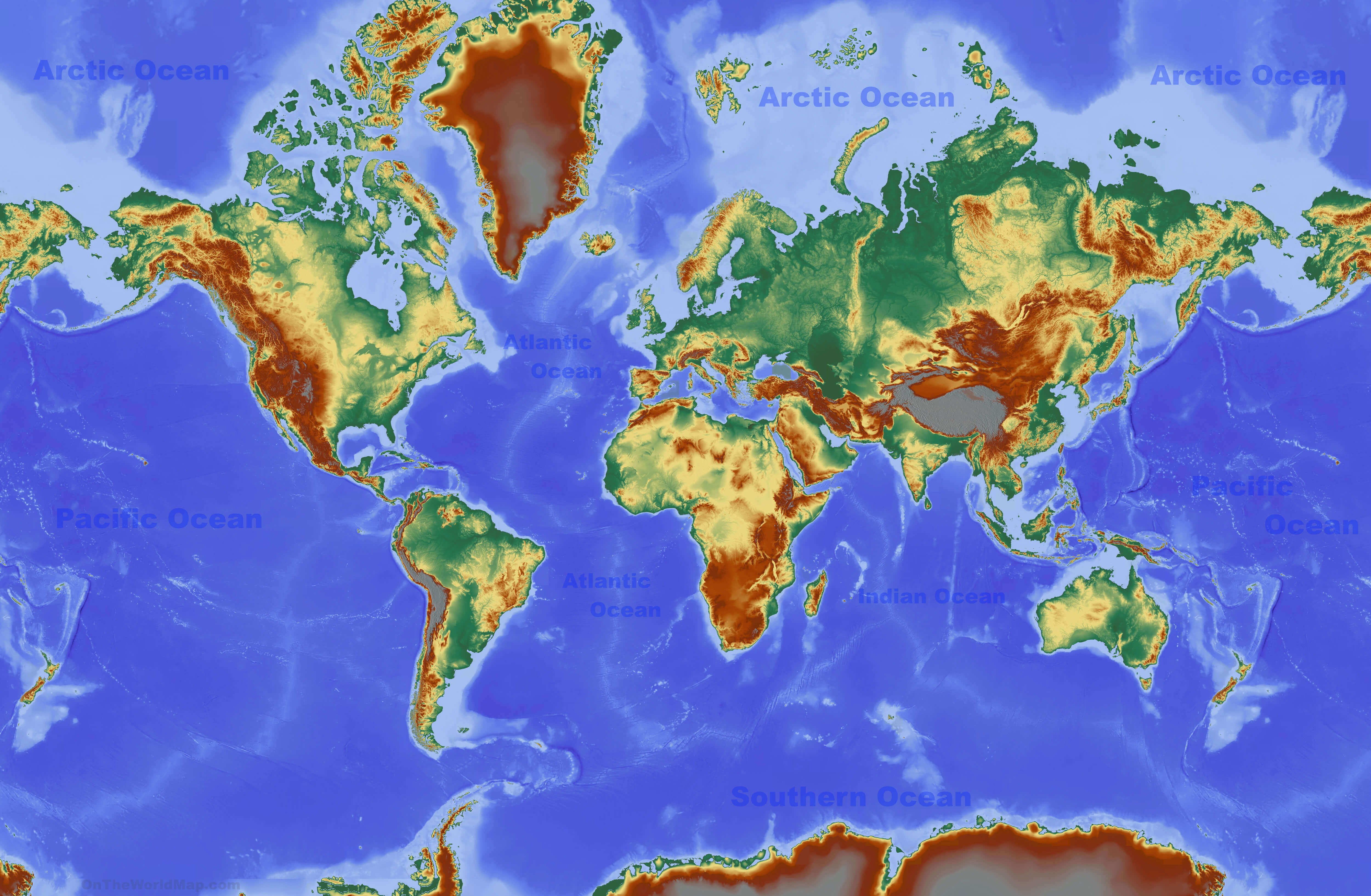 World Topographic Map with Oceans