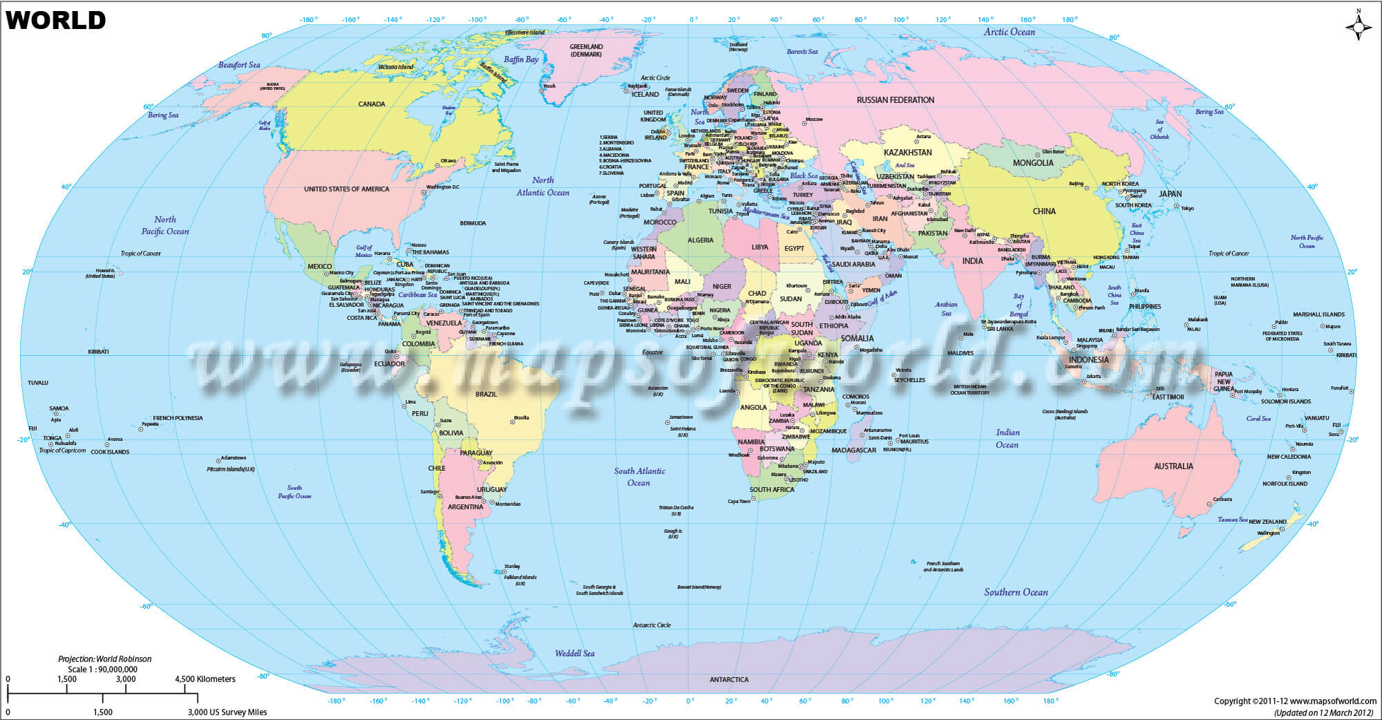 World Map, Continents, Country, Cities Map